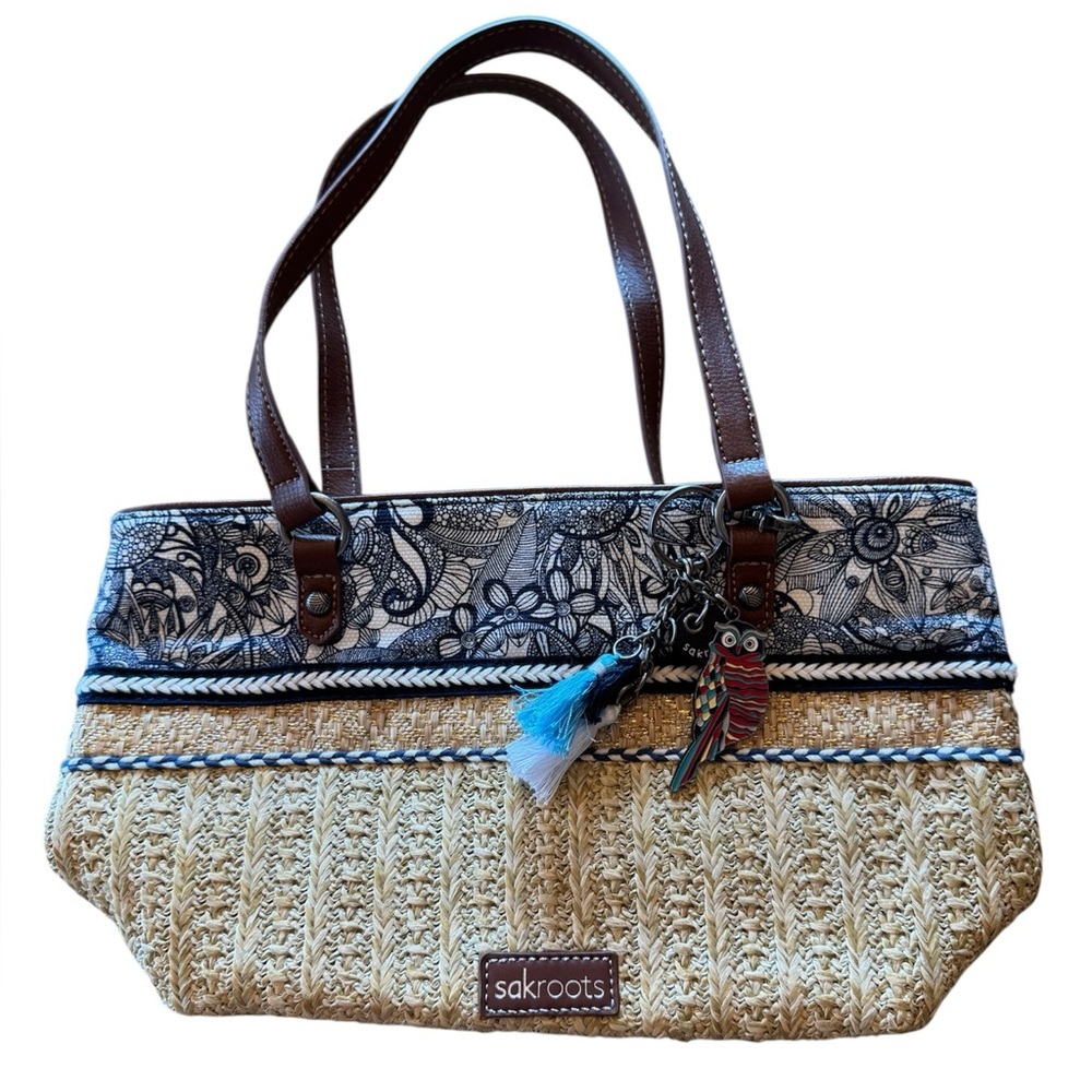 Sakroots Blue Floral Tan Woven Shoulder Bag